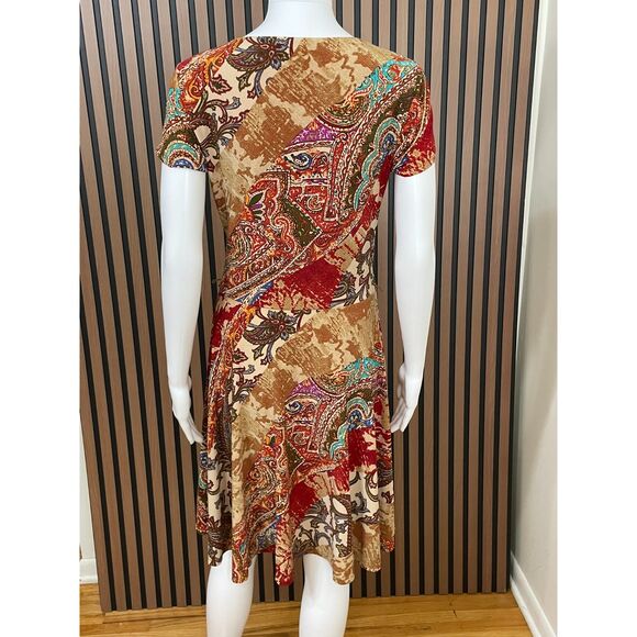 Lauren Ralph Lauren Women's M Brown Dress Polyester Wrap V Neck Paisley Bohemian - Picture 2 of 10